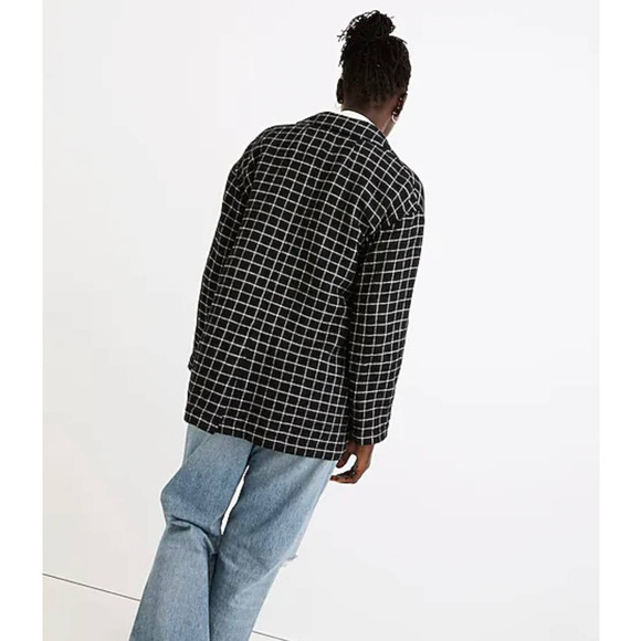 Madewell Waffleback Shaw Blazer In Windowpane Black White Size XXS New - Picture 3 of 16